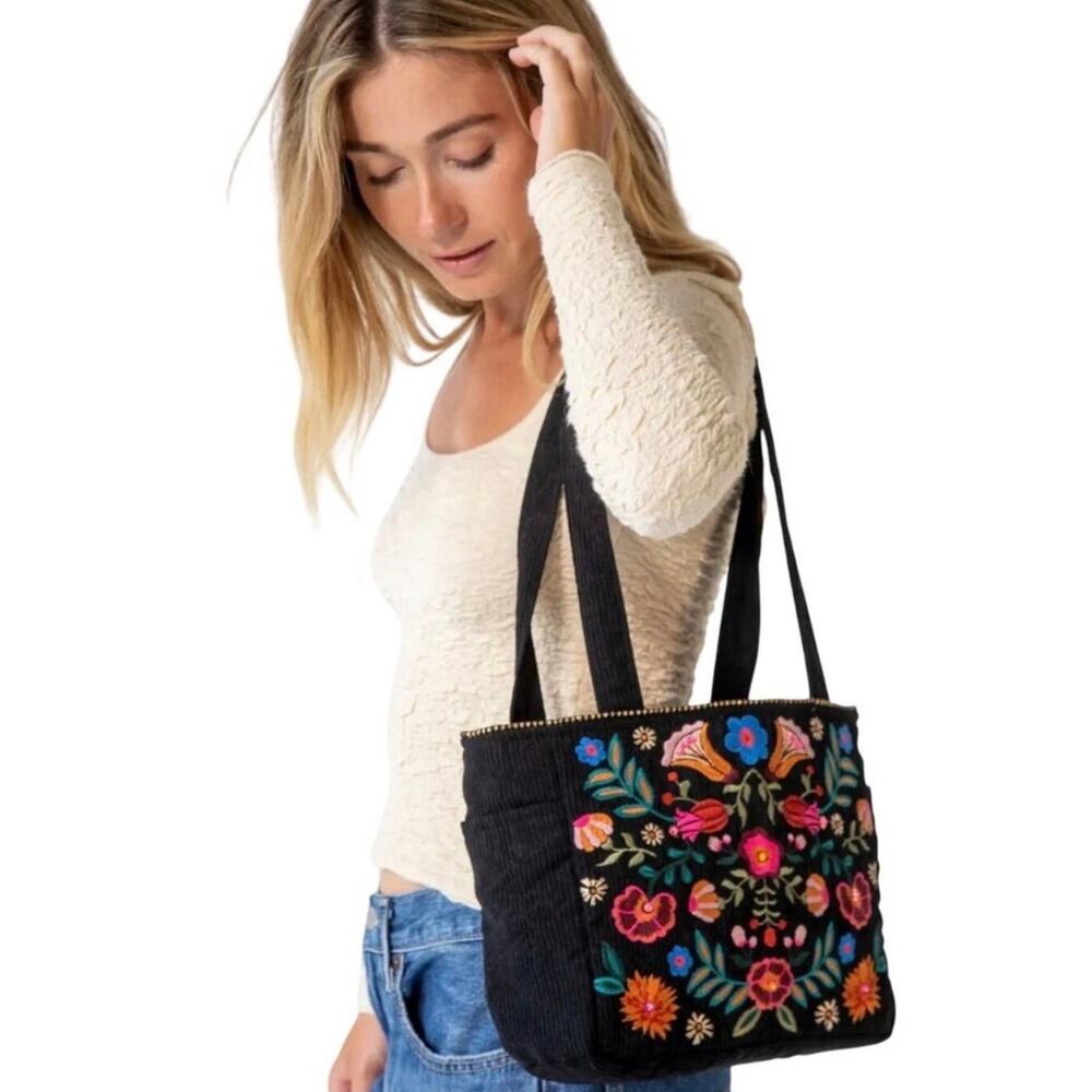 Natural Life Embroidered Corduroy Bag